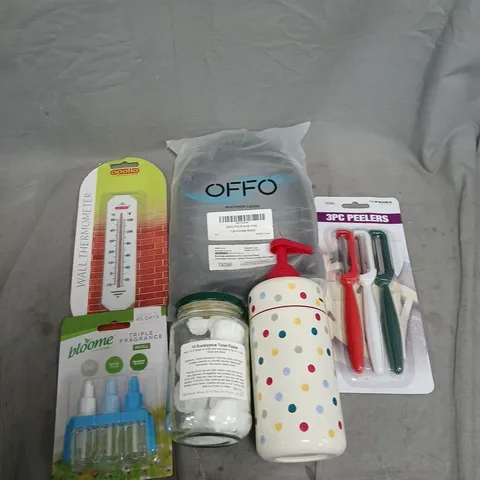 APPROXIMATELY 20 ASSORTED HOUSEHOLD ITEMS TO INCLUDE PEELERS, WALL THERMOMETER AND TOILET FIZZERS
