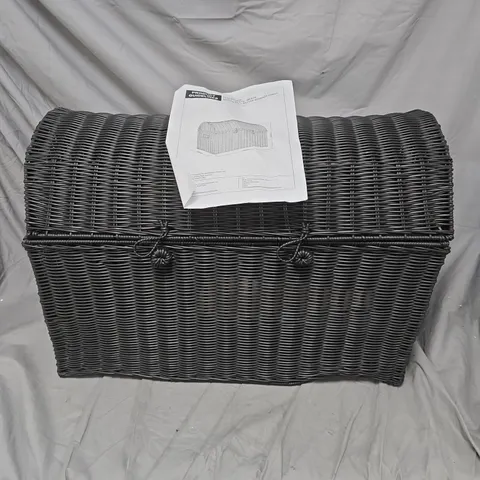 WICKER STORAGE CHEST / TRUNK – DARK WOVEN RATTAN, RECTANGULAR WITH LID