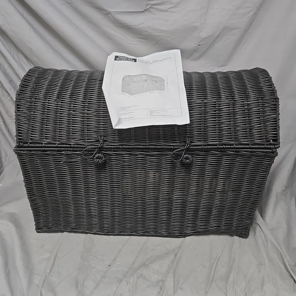 WICKER STORAGE CHEST / TRUNK – DARK WOVEN RATTAN, RECTANGULAR WITH LID