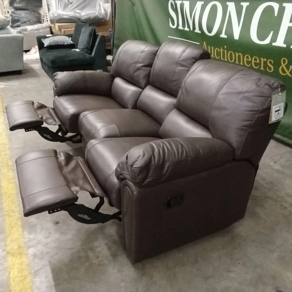 LEIGHTON LEATHER/FAUX LEATHER HIGH BACK 3 SEATER RECLINER SOFA - BROWN RRP £1249