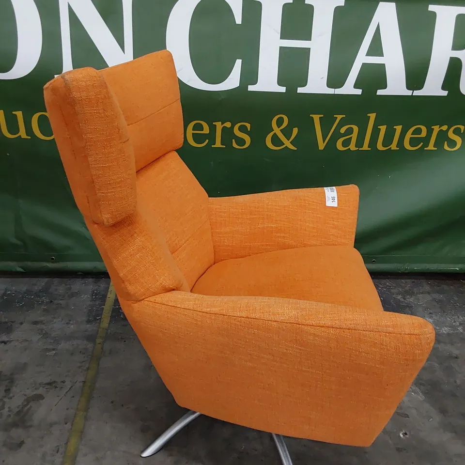 QUALITY BRITISH DESIGNER LOUNGE Co. JACOB SWIVEL WINGED CHAIR TANGARINE FABRIC 