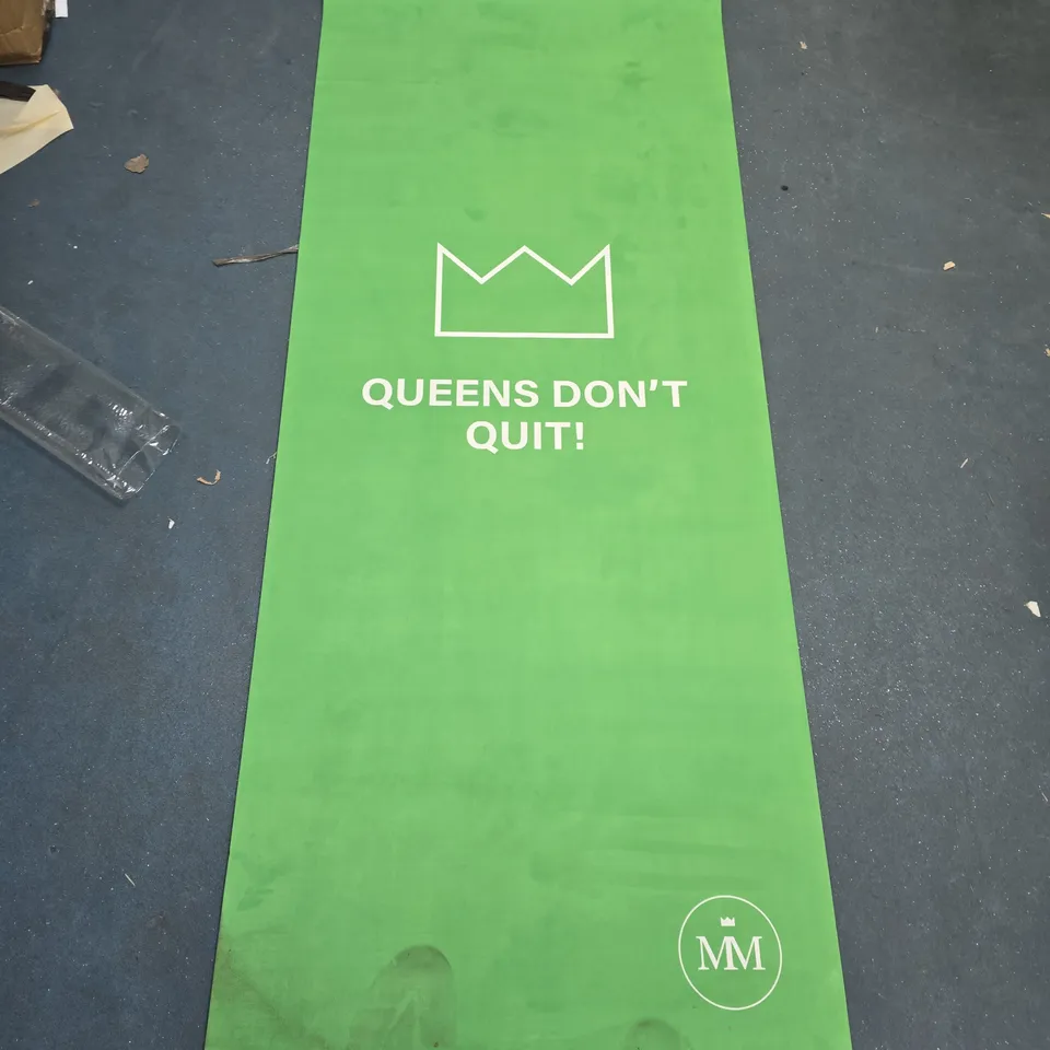GREEN YOGA MAT WITH 'QUEENS DON'T QUIT!' BRANDING (MM LOGO)