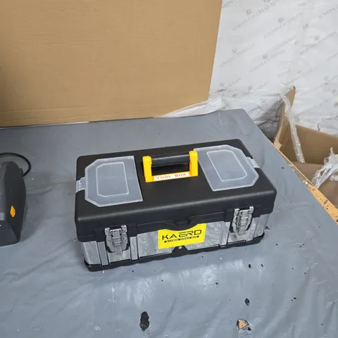 KAERD TOOL BOX WITH TWIN CLEAR COMPARTMENTS AND ORANGE HANDLE