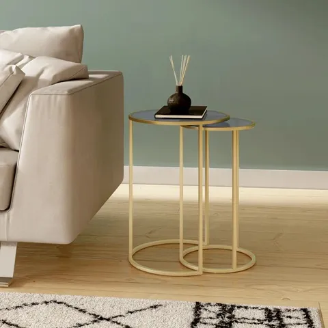BOXED 2 PIECE NEST OF TABLES GOLD
