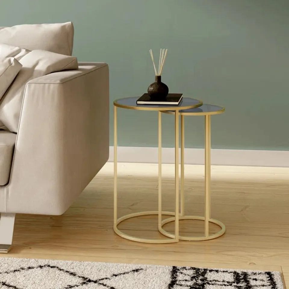 BOXED 2 PIECE NEST OF TABLES GOLD