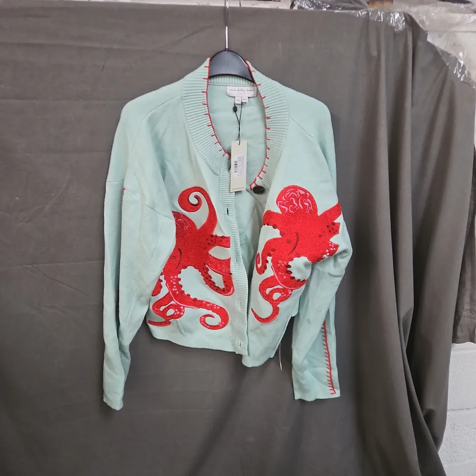 NEVER FULLY DRESSED MINT GREEN CARDIGAN WITH RED OCTOPUS EMBROIDERY – UK XXL