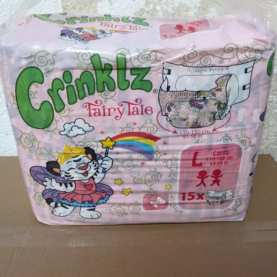 CRINKLZ FAIRY TALE NAPPIES LARGE 110-150CM PACK OF 15