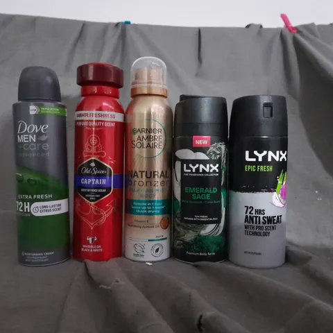 BOX OF APPROXIMATELY 10 AEROSOLS TO INCLUDE  - DOVE MEN - OLDSPICE - LYNX  - COLLECTION ONLY 