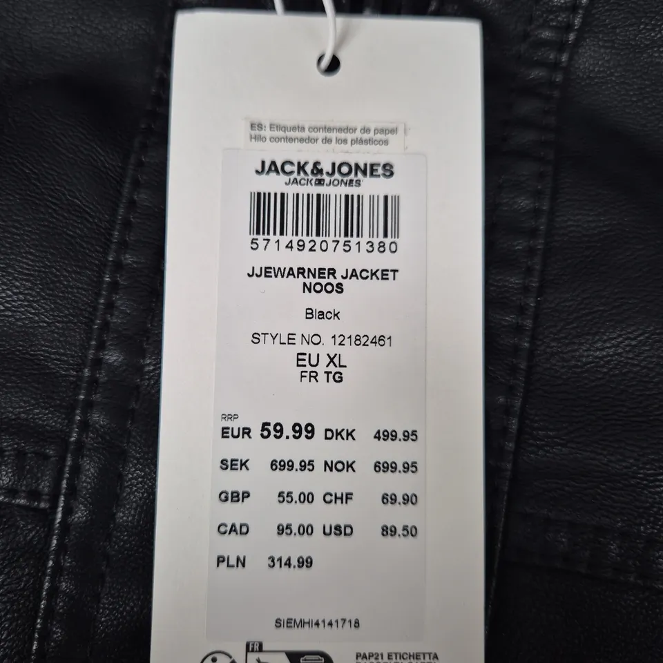JACK & JONES LEATHER JACKET – BLACK – EU XL