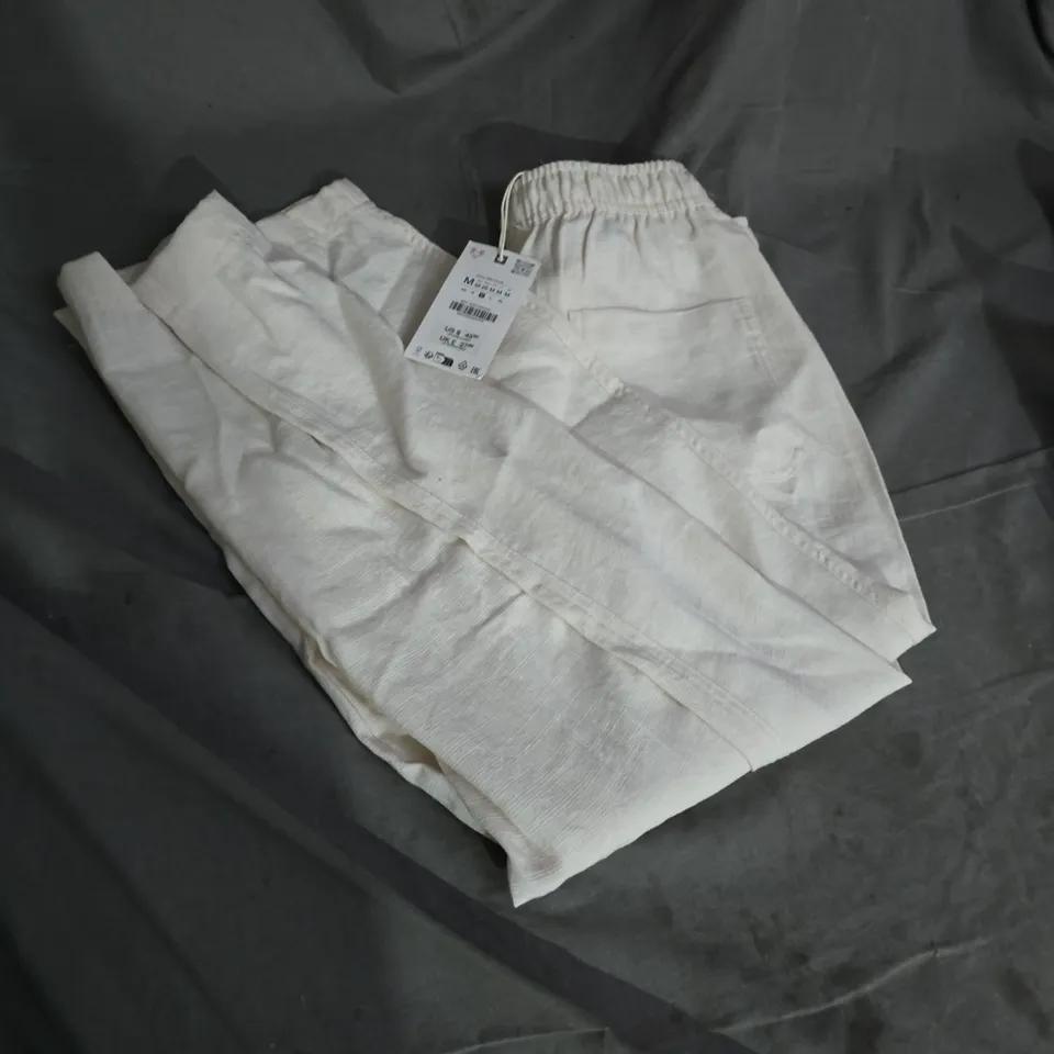 ZARA LIGHT-GRAY DRAWSTRING TROUSERS – SIZE M