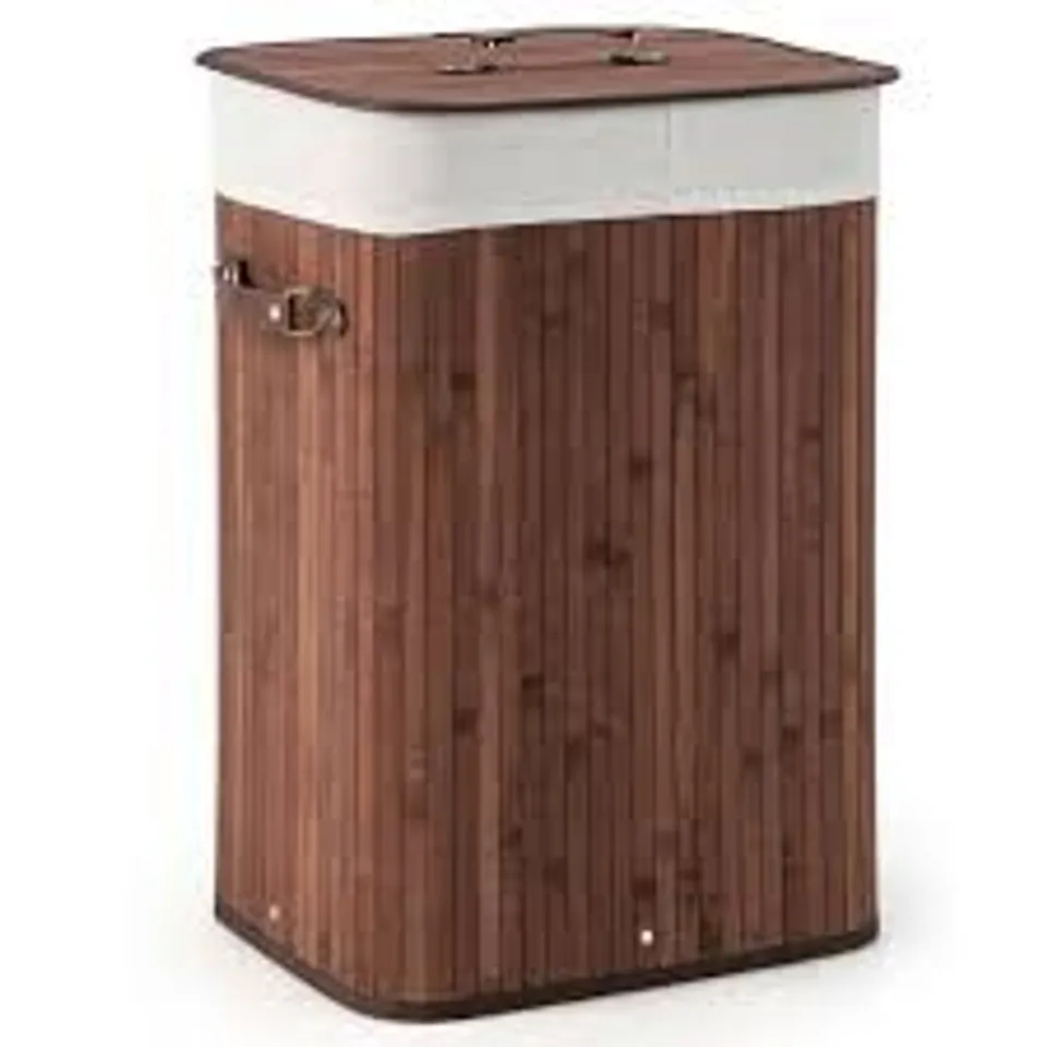 BOXED COSTWAY 72L BAMBOO LAUNDRY BASKET COLLAPSIBLE LAUNDRY HAMPER W/ LID & REMOVABLE BAG