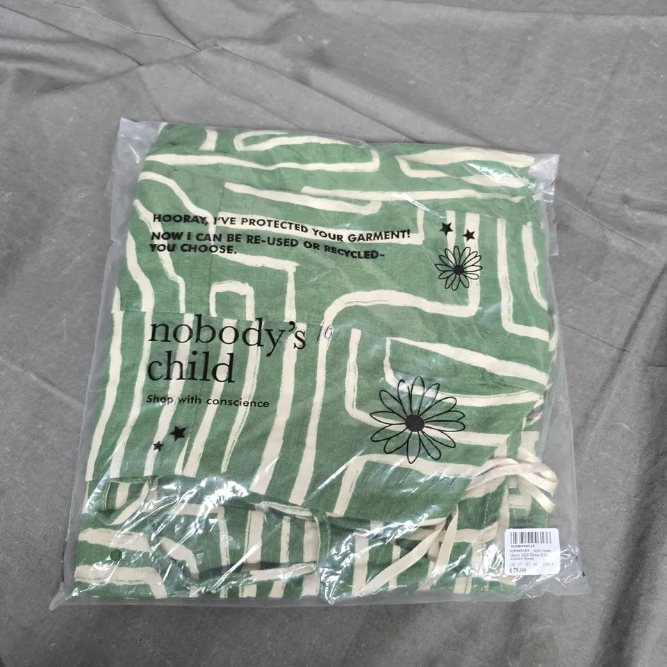 NOBODY'S CHILD MADDY MIDI DRESS EDIE – ABSTRACT GREEN, UK 10 (EU 38, US 6)