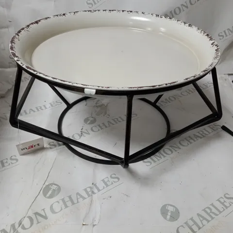 BOXED INART LIVING ROOM DECORATIVE ROUND SMALL COFFEE TABLE TOP WITH TRAY / BLACK AND WHITE