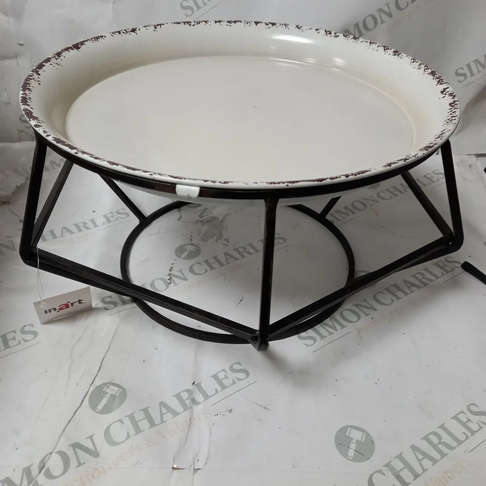 BOXED INART LIVING ROOM DECORATIVE ROUND SMALL COFFEE TABLE TOP WITH TRAY / BLACK AND WHITE 