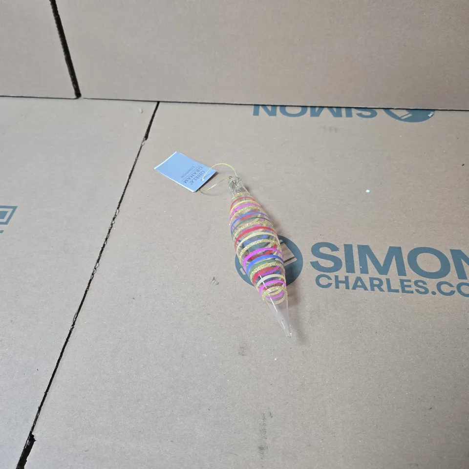 BOX OF 4 X 12 GISELA GRAHAM LONDON RAINBOW SPIRAL GLASS CONE HANGING ORNAMENTS 