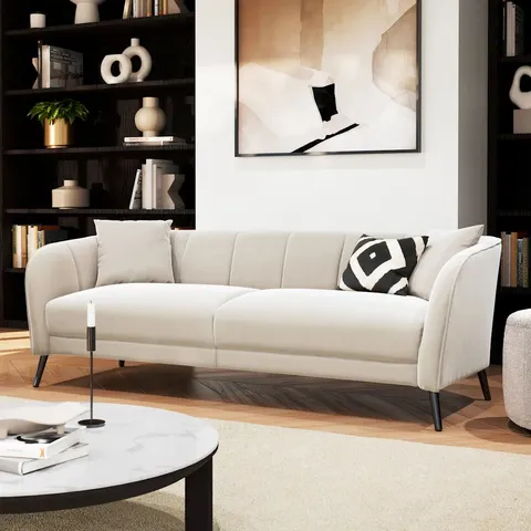 BOXED LOREN 3 SEATER SOFA, IVORY CLASSIC PLUSH FABRIC (1 BOX)
