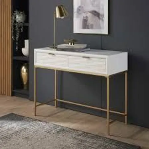 BOXED HOMESDIRECT365 RYDER WHITE AND GOLD CONSOLE TABLE