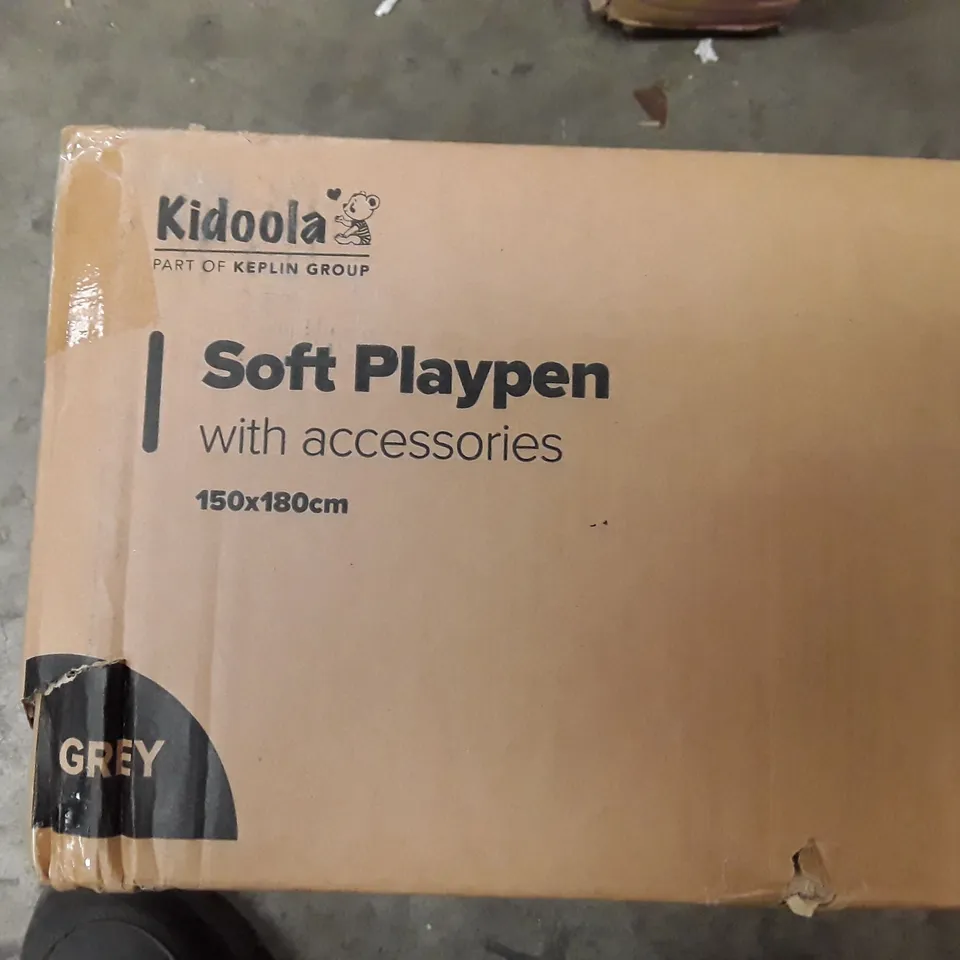 BOXED KIDOOLA SOFT PLAY PEN WITH ACCESSORIES- GREY 