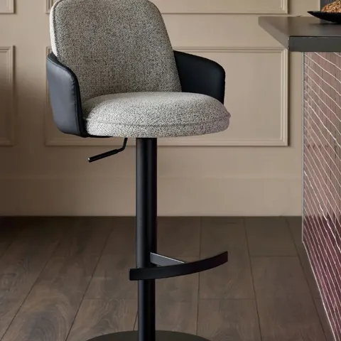 BOXED DANETTI WREN GREY FABRIC AND BLACK FAUX LEATHER GAS LIFT BAR STOOL