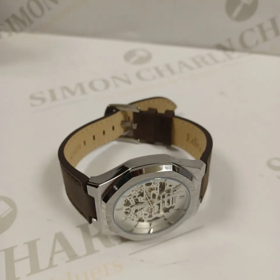 EDISON GENUINE LEATHER STRAPPED SKELETON WATCH 