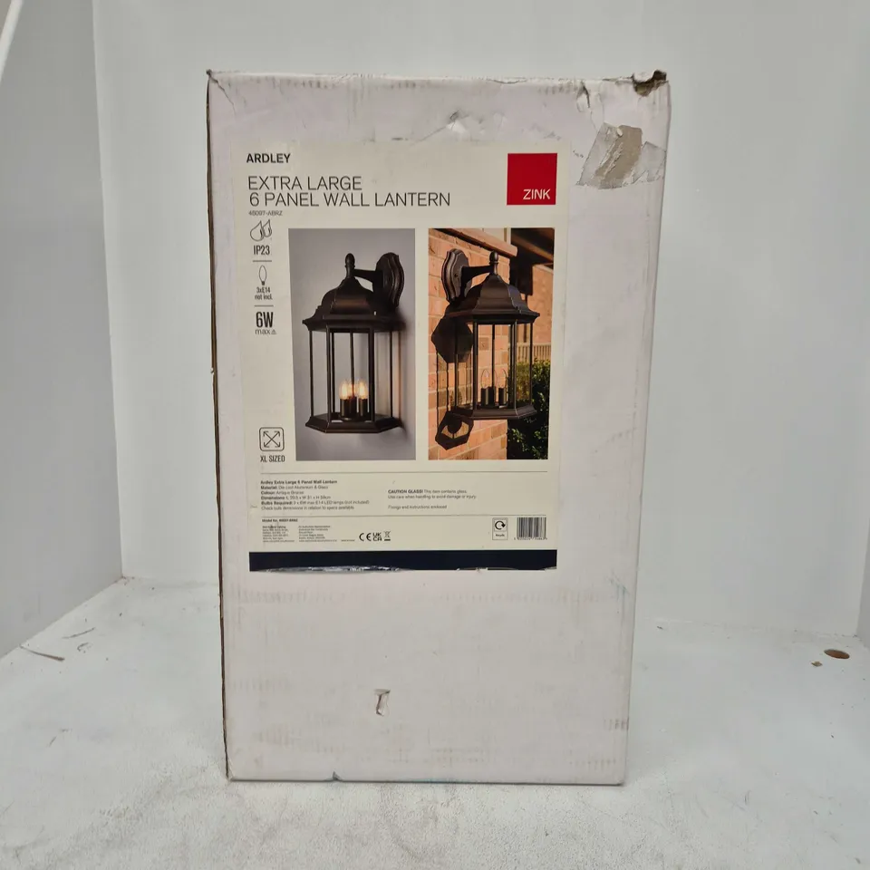 BOXED ZINK ARDLEY EXTRA LARGE 6 PANEL LANTERN ANTIQUE BRONZE