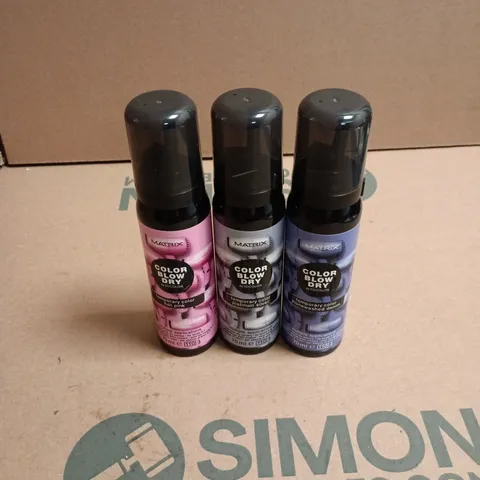 APPROXIMATELY 22 X ASSORTED MATRIX COLOR BLOW DRY HAIR CARE PRODUCTS TO INCLUDE STONEWASHED DENIM, HOT PINK ETC