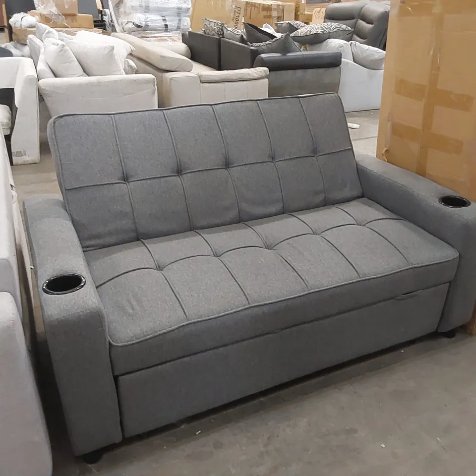DESIGNER 2 SEATER SLATE GREY FABRIC SOFA BED 