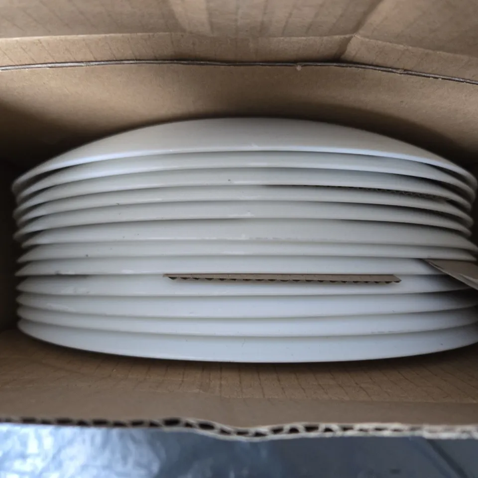 APPROXIMATELY 12 WHITE GLASS DINNER PLATES - COLLECTION ONLY