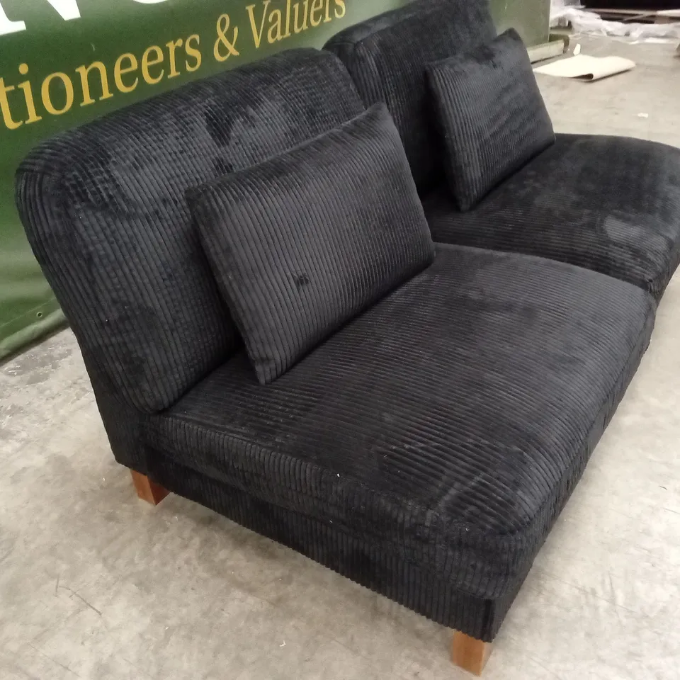 DESIGNER BLACK CORDUROY FABRIC ARMLESS SOFA