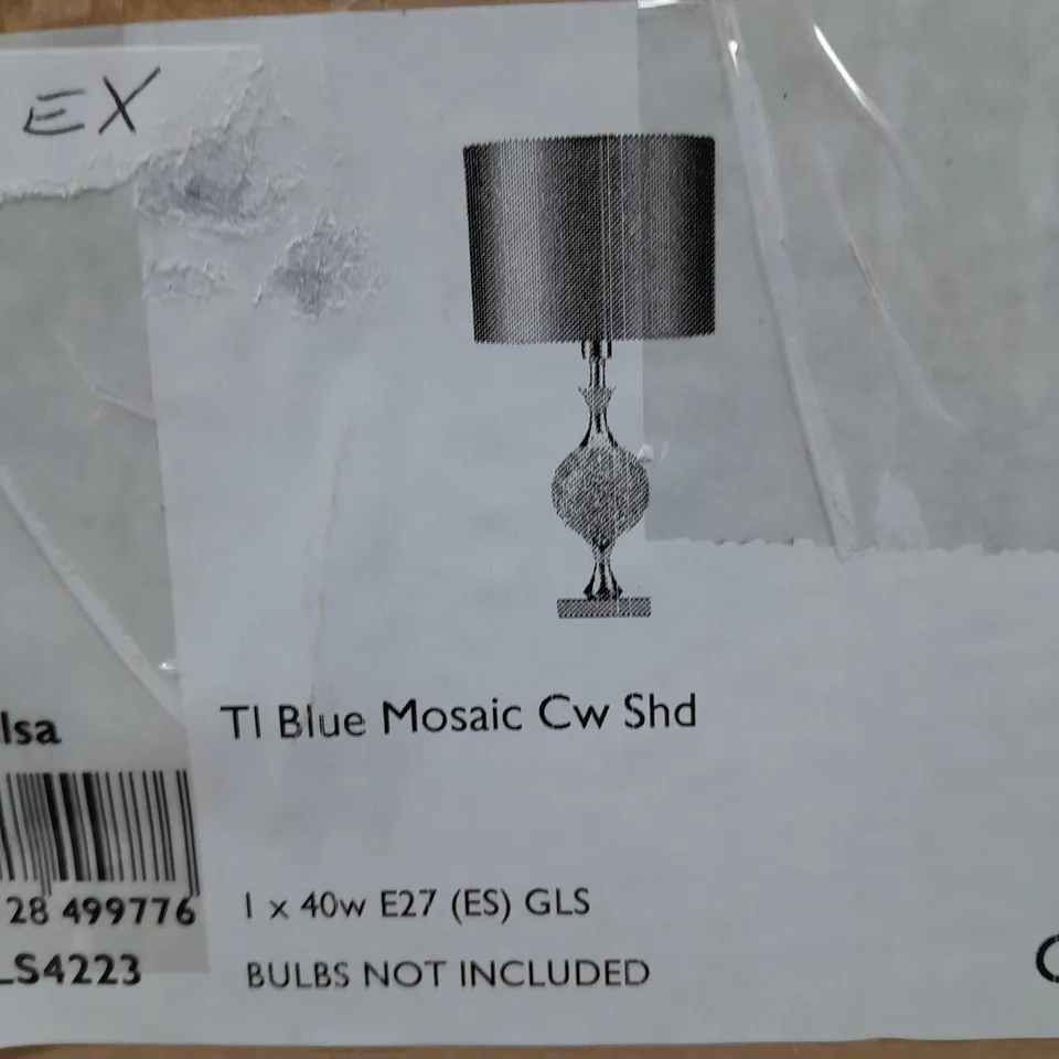 BOXED ELSA TABLE LAMP WITH BLUE MOSAIC AND CHROME FINISH WITH BLUE SHADE