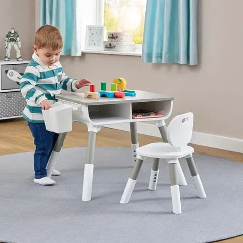 BOXED LIBERTY HOUSE TOYS WHITE AND GREY ADJUSTABLE TABLE AND CHAIR SET (1 BOX)