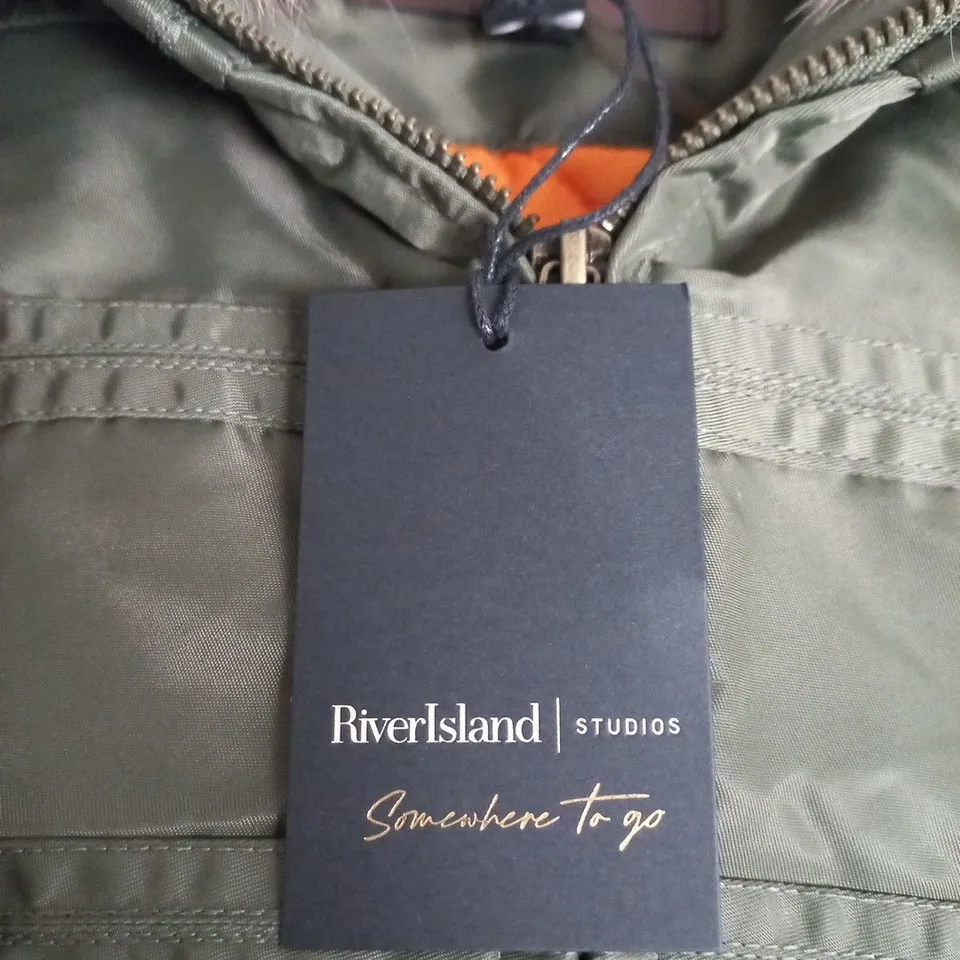 RIVER ISLAND KHAKI PARKA WITH FUR TRIM – WOMEN'S UK S (EUR 2) (RIVER ISLAND STUDIOS)