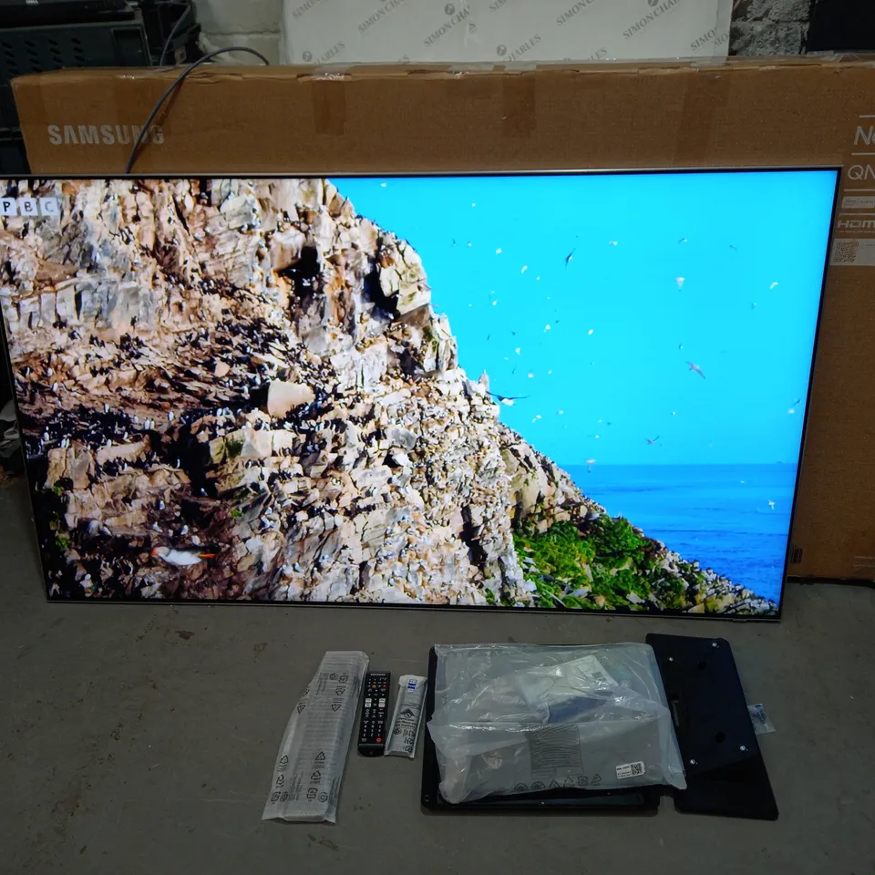 BOXED SAMSUNG QE65QN95B 65" TV WITH TWO REMOTE CONTROLS, STAND AND ONE CONNECT BOX
