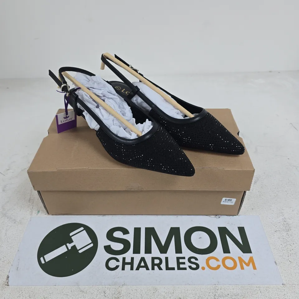 LOTUS WOMEN'S BLACK GLITTER SLINGBACK HEELS - 7