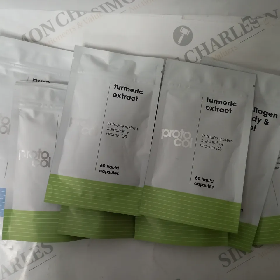 8 X PROTO-COL HEALTH PRODUCTS TO INCLUDE TURMERIC EXTRACT CAPSULES, PURE COLLAGEN FOOD SUPPLEMENT CAPSULES, COLLAGEN BODY AND JOINT CAPSULES ETC. 