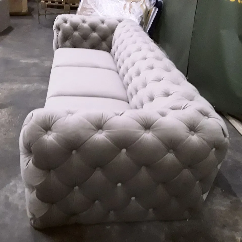 QUALITY DESIGNER 3 SEATER SOFA - GREY VELVET FABRIC 