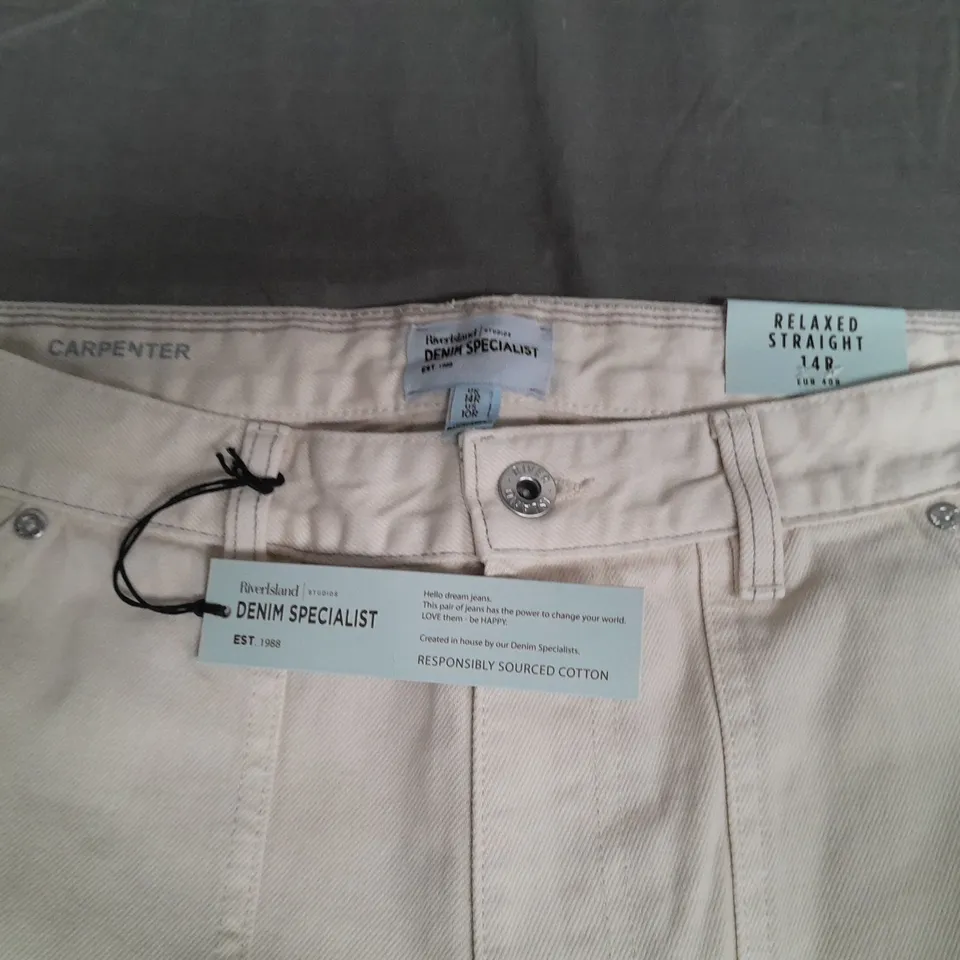 RIVER ISLAND DENIM CREAM JEANS - UK 14R
