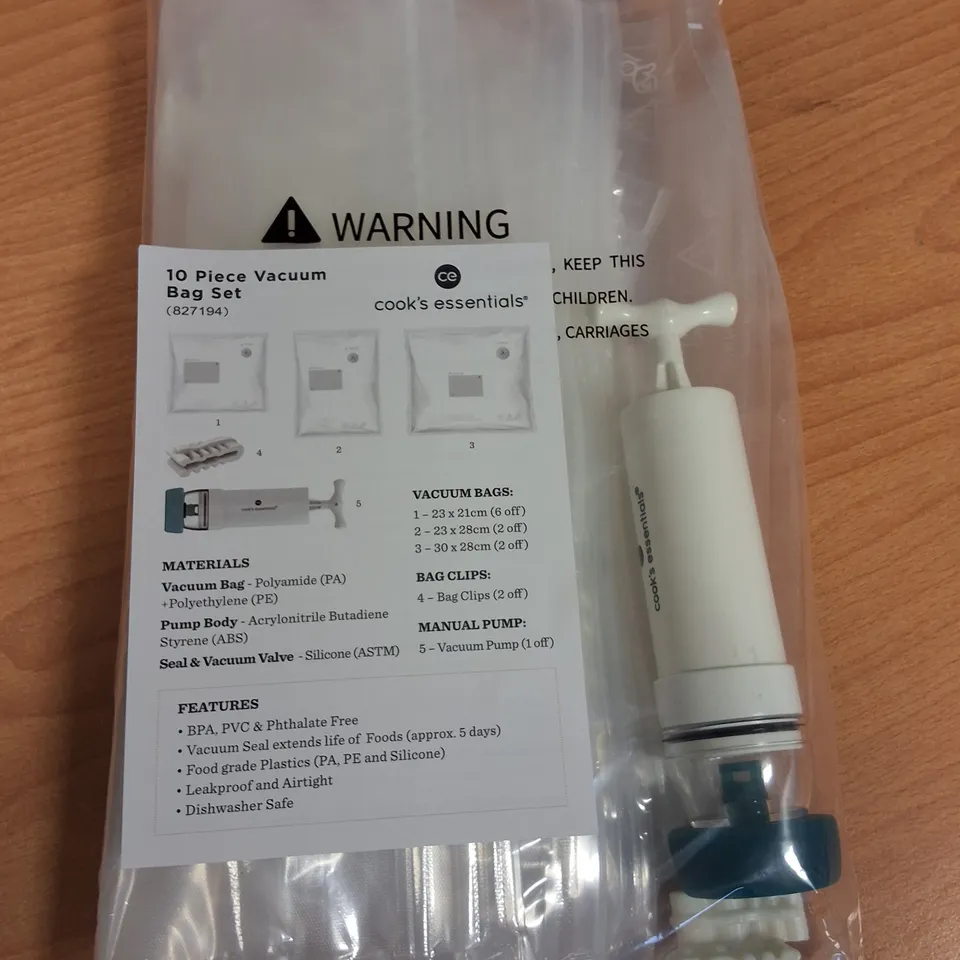 LOT OF 24 10-PIECE BOXES OF COOKS'S ESSENTIALS VACUUM BAG SETS