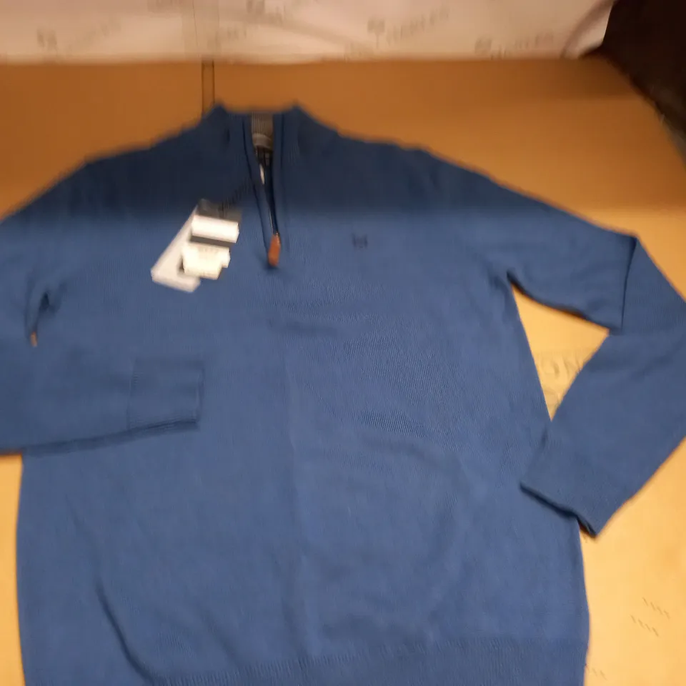 CREW CLOTHING HALF ZIP JUMPER IN BLUE - S