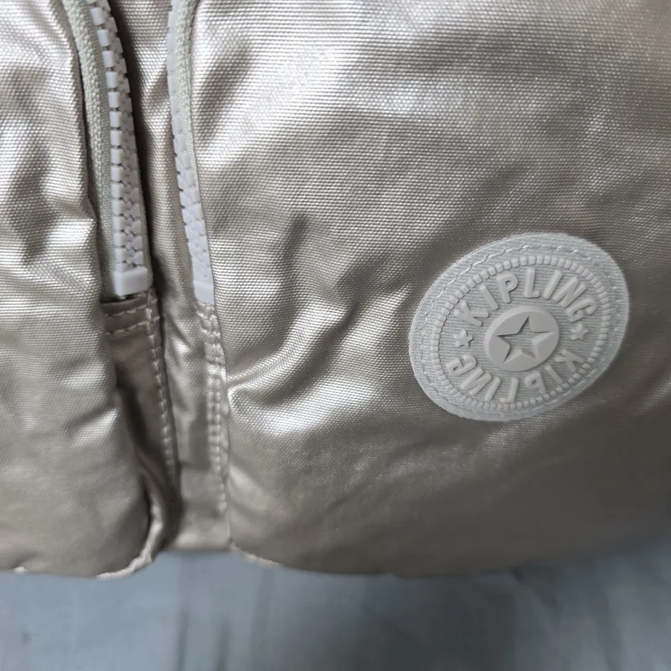 KIPLING CROSSBODY BAG – METALLIC BEIGE NYLON WITH MONKEY CHARM