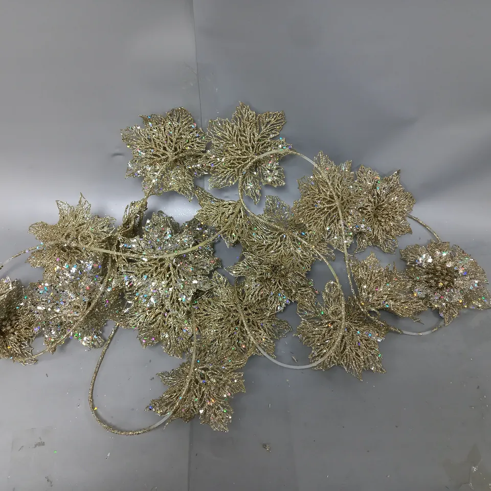 BOXED HOME REFLECTIONS SET OF 2 POINSETTIA GLITTER GARLANDS IN GOLD 