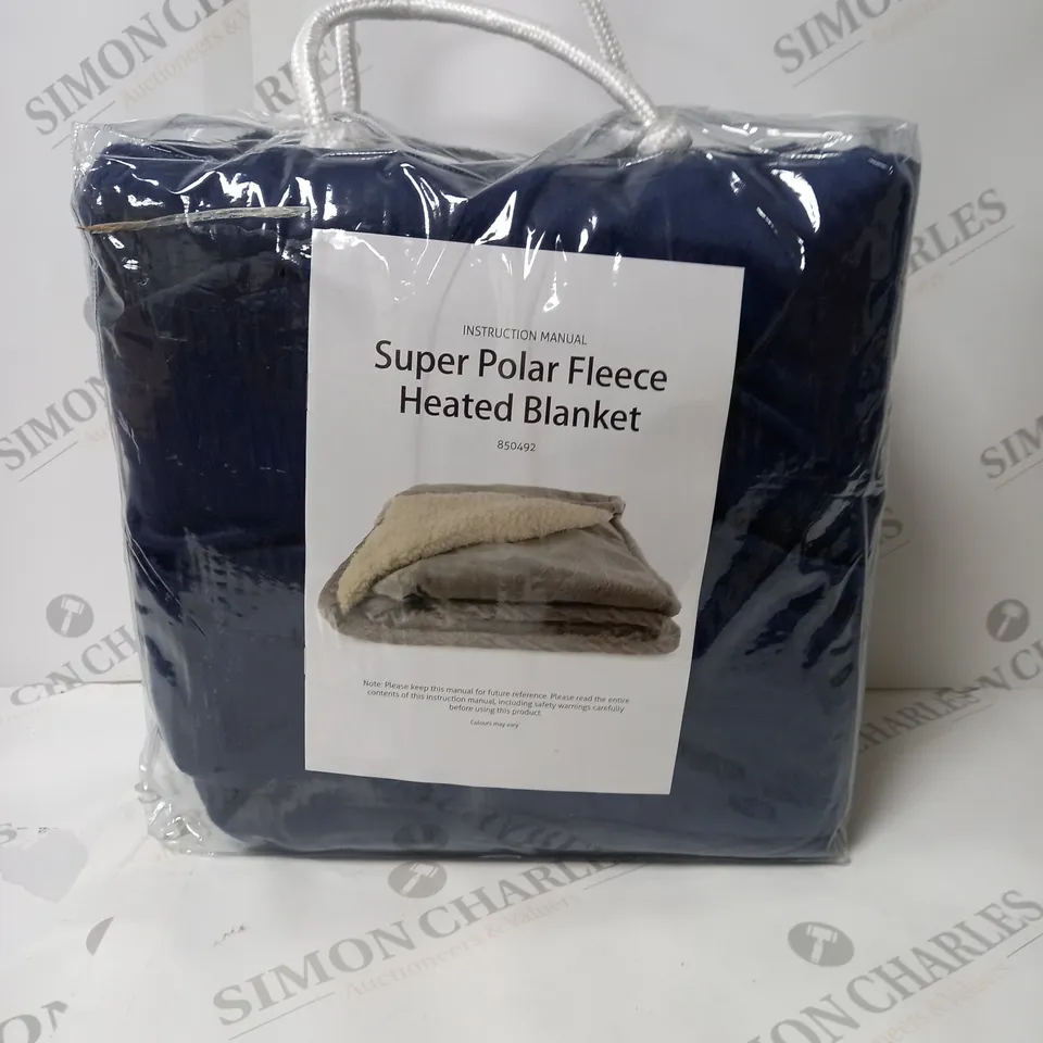 BOXED SUPER POLAR FLEECE 160 X 120CM ELECTRIC BLANKET IN NAVY BLUE 