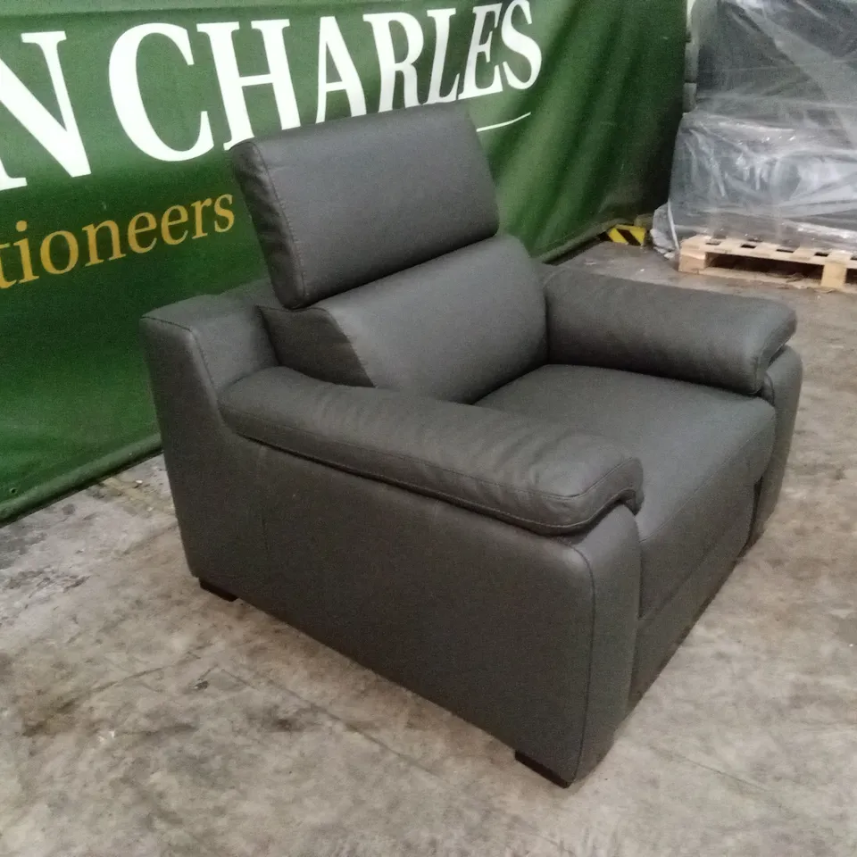 QUALITY DESIGNER ITALIAN MADE RICCARDO LEATHER ARMCHAIR - SLATE