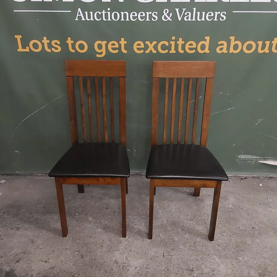 SET OF 2 OXFORD DARK WOOD DINING CHAIRS WITH BROWN SEAT PADS 