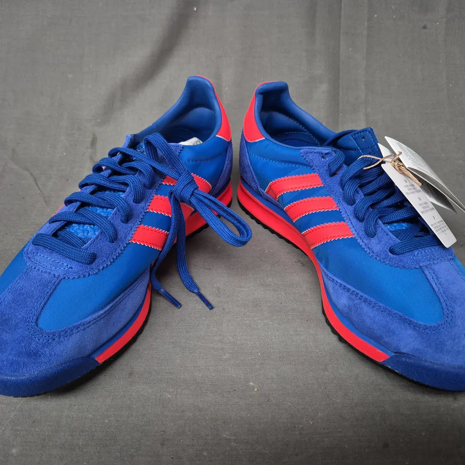 BOXED PAIR OF ADIDAS MEN'S SL 72 RS SHOES IN BLUE/RED UK SIZE 8