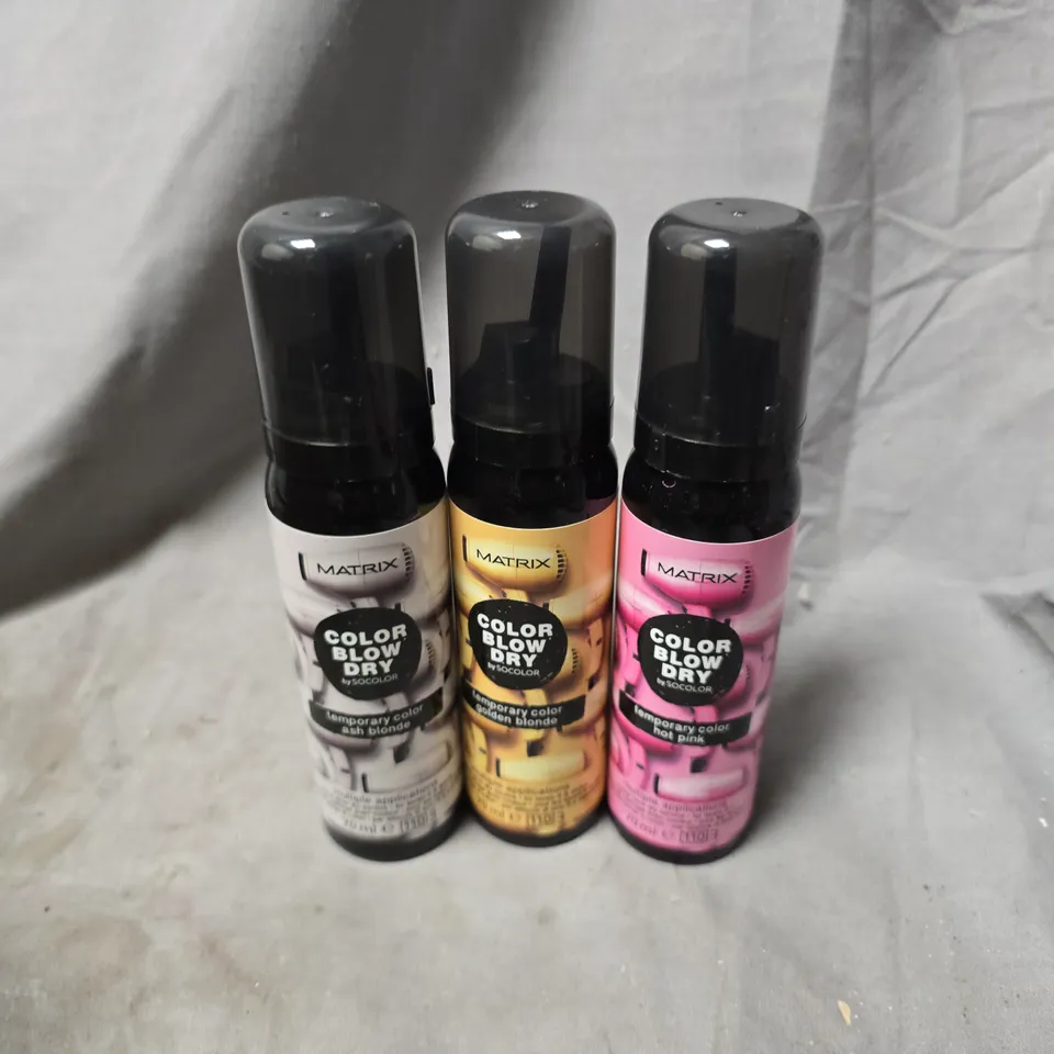 APPROXIMATELY 20 ASSORTED MATRIX BLOW DRY SPRAYS TO INCLUDE HOT PINK, ASH BLONDE, GOLDEN BLONDE, ETC - COLLECTION ONLY