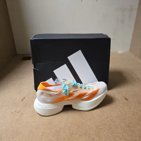 ADIDAS LIGHTSTRIKE PRO RUNNING SHOES β WHITE/ORANGE WITH TURQUOISE LACES - UK SIZE 5.5