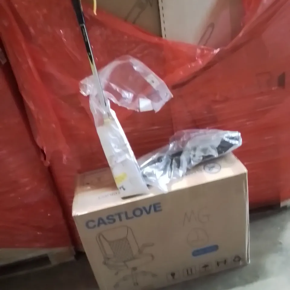 PALLET OF ASSORTED HOUSEHOLD GOODS AND PRODUCTS TO INCLUDE;OFFICE CHAIR,LITTER PICKER,MUD GUARDS