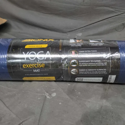 BLUE BIONIX YOGA EXERCISE MAT – 183 CM X 61 CM X 10 MM THICK (WITH CARRY STRAP)