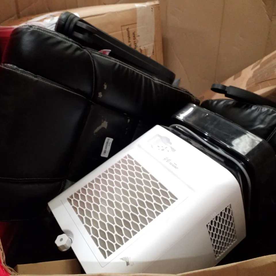 PALLET OF ASSORTED PRODUCTS INCLUDING LAWN LEVELLING RAKE, OFFICE CHAIR, COOKWARE INDUCTION POT, TOILET GRAB BAR BATH